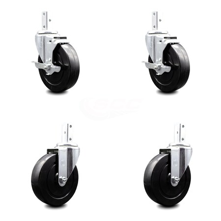 Service Caster 5 Inch Hard Rubber Wheel Swivel 7/8 Inch Square Stem Caster Brakes SCC, 2PK SCC-SQ20S514-HRS-TLB-78-2-S-2
